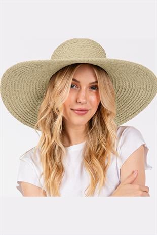 Premium Rafya Oversize Bej Geniş Hasır Plaj Şapkası