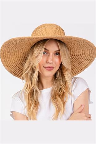Premium Rafya Oversize Camel Geniş Hasır Plaj Şapkası