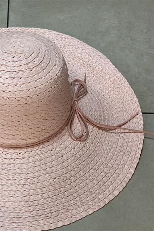 Premium Rafya Oversize Pembe Geniş Hasır Plaj Şapkası