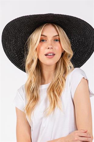 Premium Rafya Oversize Siyah Geniş Hasır Plaj Şapkası