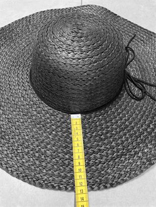 Premium Rafya Oversize Siyah Geniş Hasır Plaj Şapkası