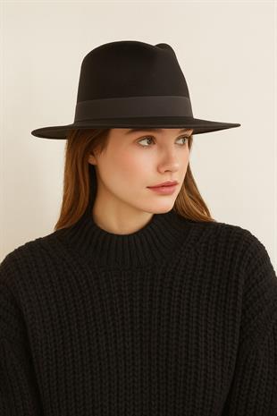 Premium Valerie Fedora Şapka - Siyah