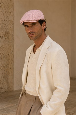 Riviera Rosé Keten Dokulu Slim Fit Kasket – Flat Cap | Riviera Collection