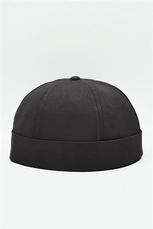 Siyah %100 Pamuk Cap Docker Şapka Cırtlı