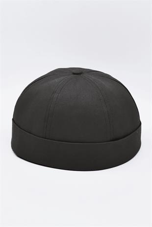 Siyah %100 Pamuk Cap Docker Şapka Cırtlı