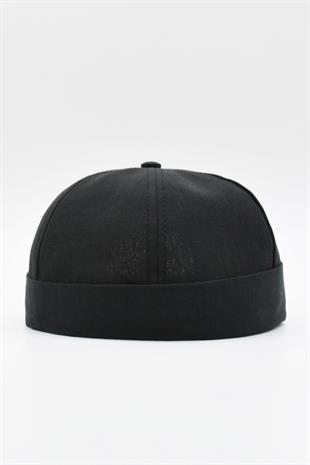 Siyah Keten Yazlık Cap Docker Şapka