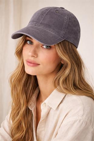 Soluk Efektli Fitilli Dokulu Kadife Şapka - Antrasit