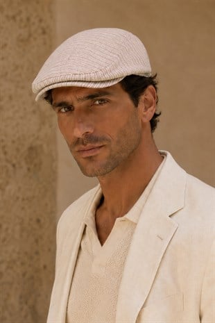 Sorrento Sand Keten Dokulu Slim Fit Kasket – Flat Cap | Riviera Collection