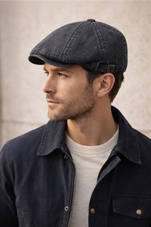 Stonewash Flat Cap Şapka – Ayarlanabilir Tokalı Newsboy Cap - Vintage Coal