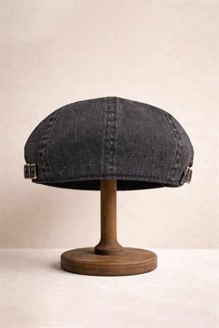 Stonewash Flat Cap Şapka – Ayarlanabilir Tokalı Newsboy Cap - Vintage Coal