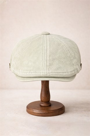 Stonewash Flat Cap Şapka – Ayarlanabilir Tokalı Newsboy Cap - Soft Sage