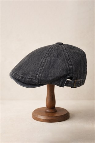 Stonewash Flat Cap Şapka – Ayarlanabilir Tokalı Newsboy Cap - Vintage Coal