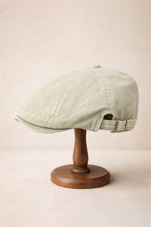 Stonewash Flat Cap Şapka – Ayarlanabilir Tokalı Newsboy Cap - Soft Sage