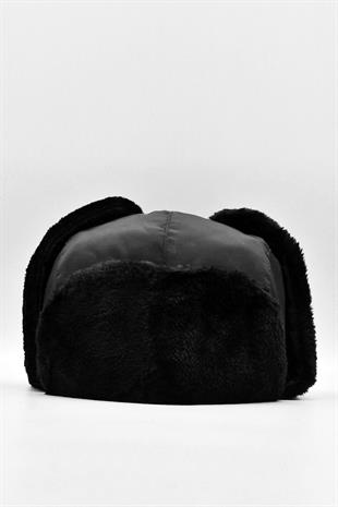 Suni Kürklü Pilot Beresi Antrasit Kalpak Şapka