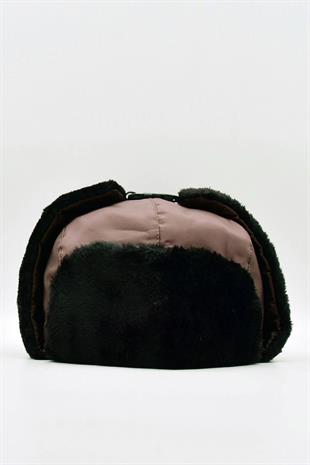 Suni Kürklü Pilot Beresi Kahve Kalpak Şapka