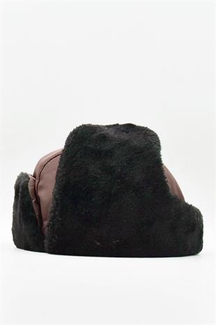 Suni Kürklü Pilot Beresi Kahve Kalpak Şapka