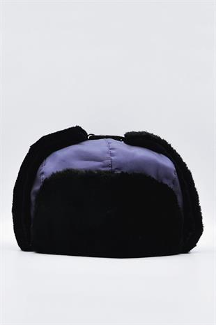 Suni Kürklü Pilot Beresi Lacivert Kalpak Şapka