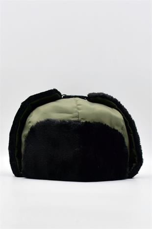 Suni Kürklü Pilot Beresi Yeşil Kalpak Şapka