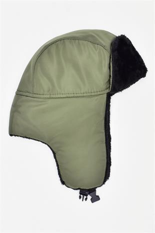 Suni Kürklü Pilot Beresi Yeşil Kalpak Şapka