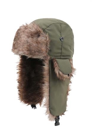 Suni Kürklü Yetişkin Yeşil Kayak Şapkası Pilot Beresi