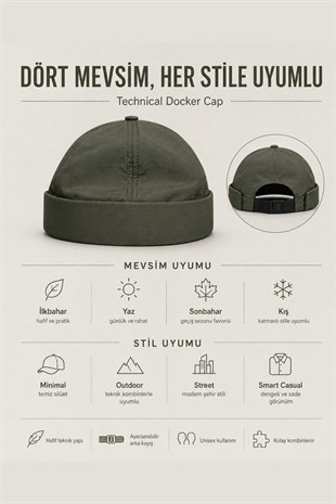 Teknik Kumaş Ayarlanabilir Docker Şapka – Technical Black