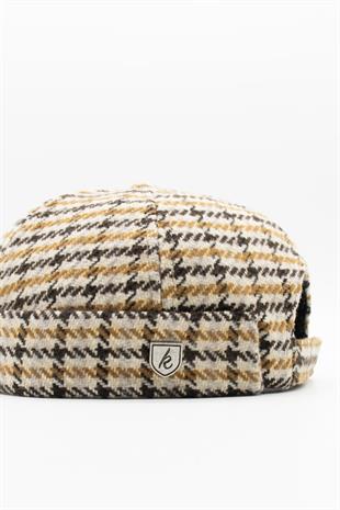 Unisex Bej Desenli Yünlü Docker Şapka