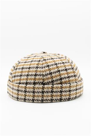 Unisex Bej Desenli Yünlü Docker Şapka