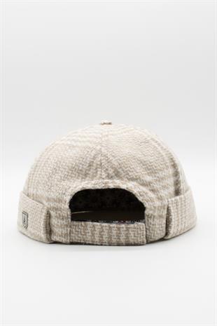 Unisex Bej Desenli Yünlü Docker Şapka