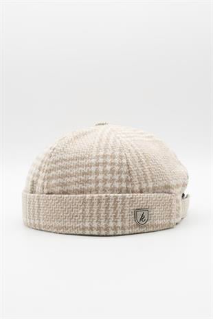 Unisex Bej Desenli Yünlü Docker Şapka