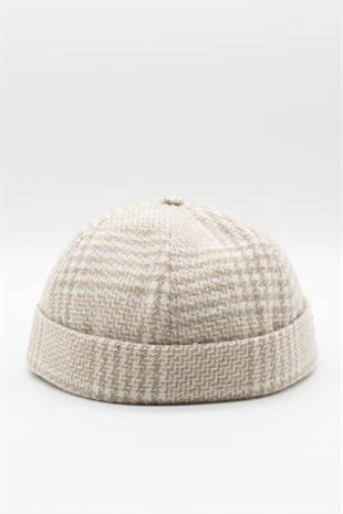 Unisex Bej Desenli Yünlü Docker Şapka