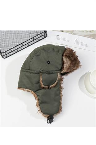 Unisex Çocuk Sıcak Kürklü Bere Kışlık Kulaklı Kayak Şapkası 52Cm