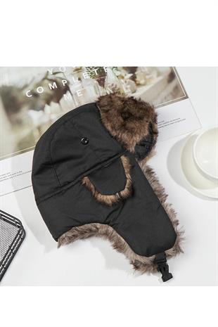 Unisex Çocuk Sıcak Kürklü Bere Kışlık Kulaklı Kayak Şapkası 52Cm