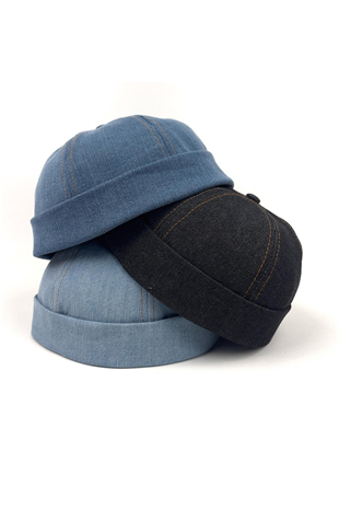 Unisex Denim Docker Cap Sipersiz Kot Şapka