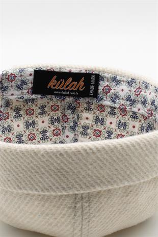 Unisex Krem Desenli Yünlü Docker Şapka