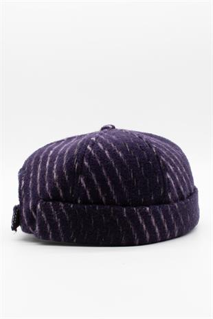 Unisex Mor Desenli Yünlü Docker Şapka