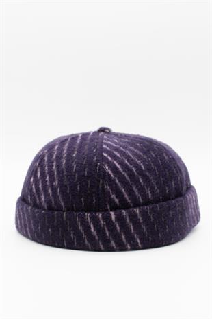 Unisex Mor Desenli Yünlü Docker Şapka