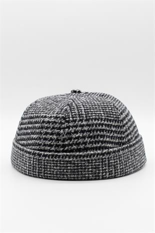 Unisex Siyah Desenli Yünlü Docker Şapka