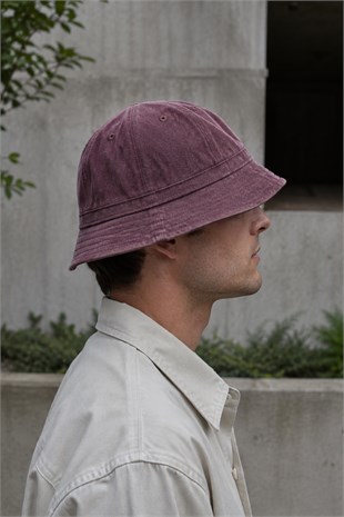Unisex Washed Burgundy Bucket Şapka Pamuklu Balıkçı Şapkası