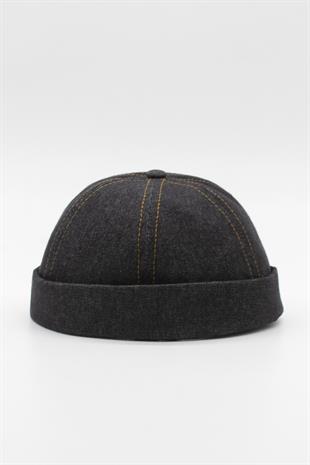 Urban Siyah Docker Şapka - Sipersiz Denim %100 Pamuk Kep