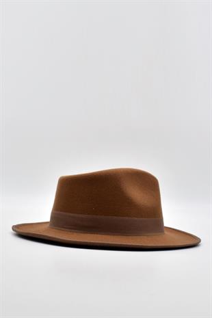 Erkek Fedora Fötr Şapka Panama İngiliz Trilby Kasket Taba