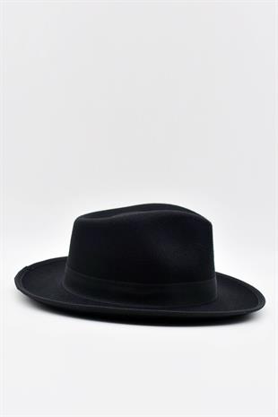 Erkek Fedora Fötr Şapka Panama İngiliz Trilby Kasket Siyah
