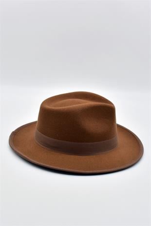 Erkek Fedora Fötr Şapka Panama İngiliz Trilby Kasket Taba