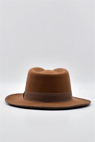 Erkek Fedora Fötr Şapka Panama İngiliz Trilby Kasket Taba