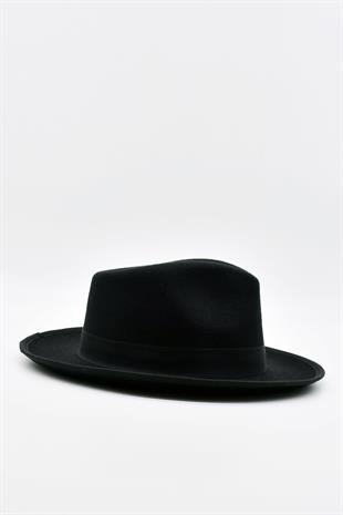Erkek Fedora Fötr Şapka Panama İngiliz Trilby Kasket Siyah