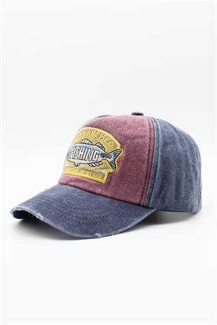 Eskitme Balık Logolu Denim Şapka | San Francisco Trucker Kep