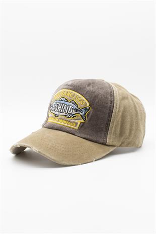 Eskitme Balık Logolu Denim Şapka | San Francisco Trucker Kep