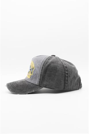 Vintage Eskitme Balık Logolu Denim Şapka | San Francisco Trucker Kep