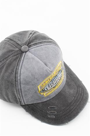 Vintage Eskitme Balık Logolu Denim Şapka | San Francisco Trucker Kep