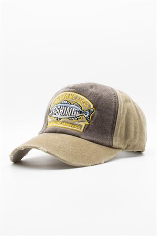 Eskitme Balık Logolu Denim Şapka | San Francisco Trucker Kep