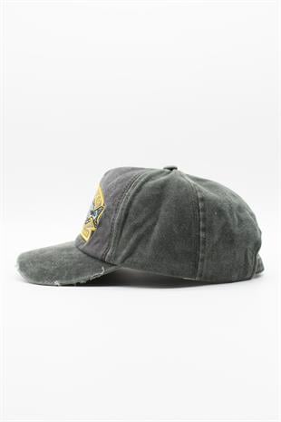 Eskitme Balık Logolu Denim Şapka | San Francisco Trucker Kep